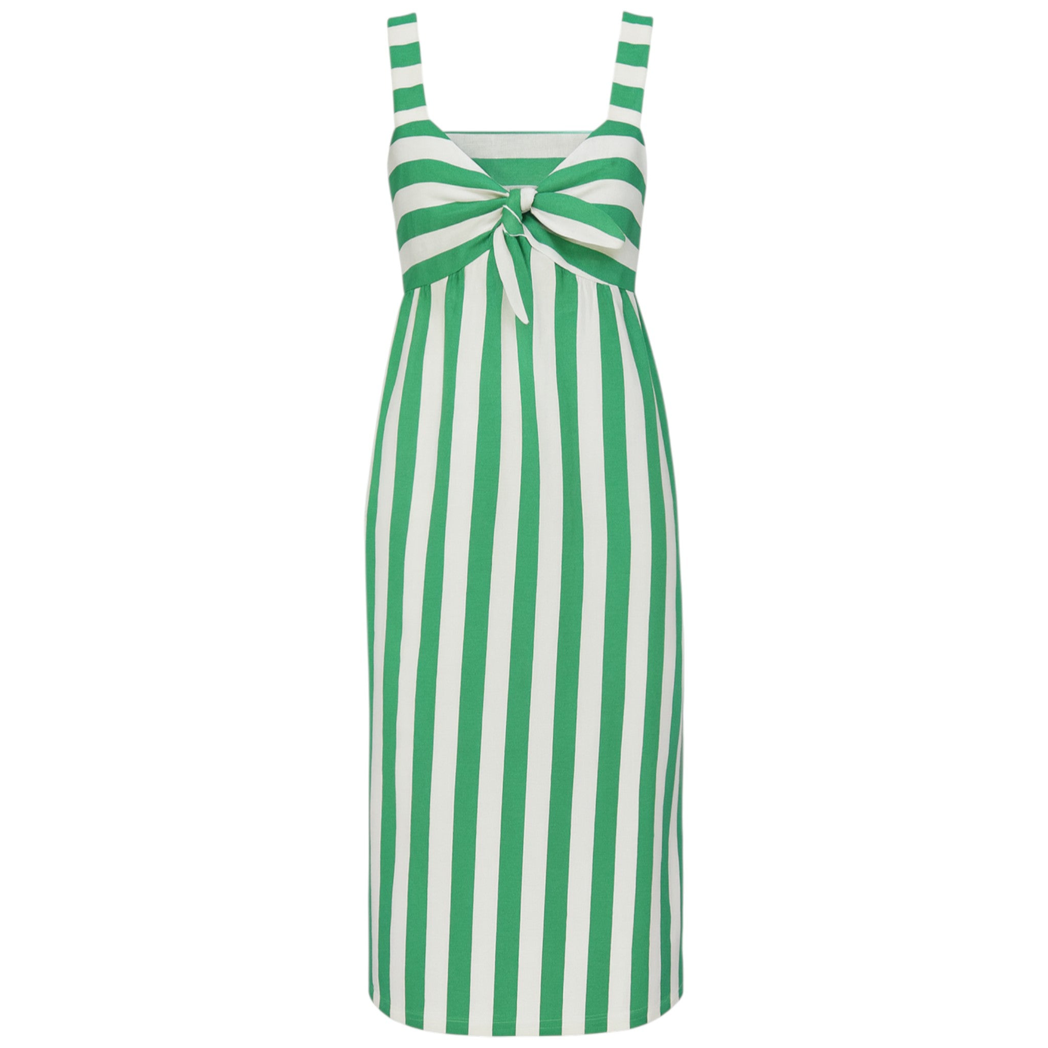 Women's striped sundress with front tie bow and adjustable straps – lightweight summer dress in green and white